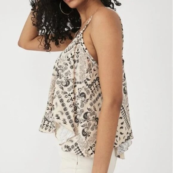 Free People Hey Girl Cotton Tank Top Ivory Navy Tea Combo Bandana Size Med NWT - Picture 3 of 8